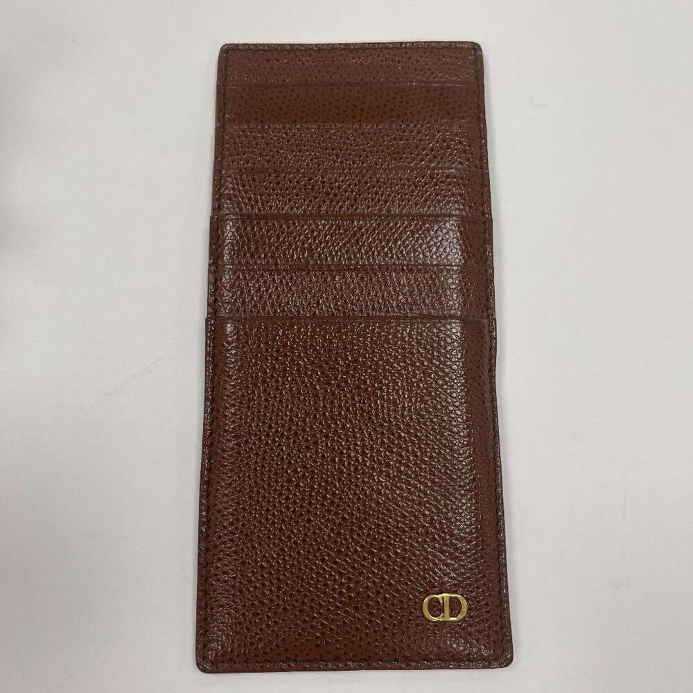 Dior Brown Leather Card Holder with Gold CD Logo